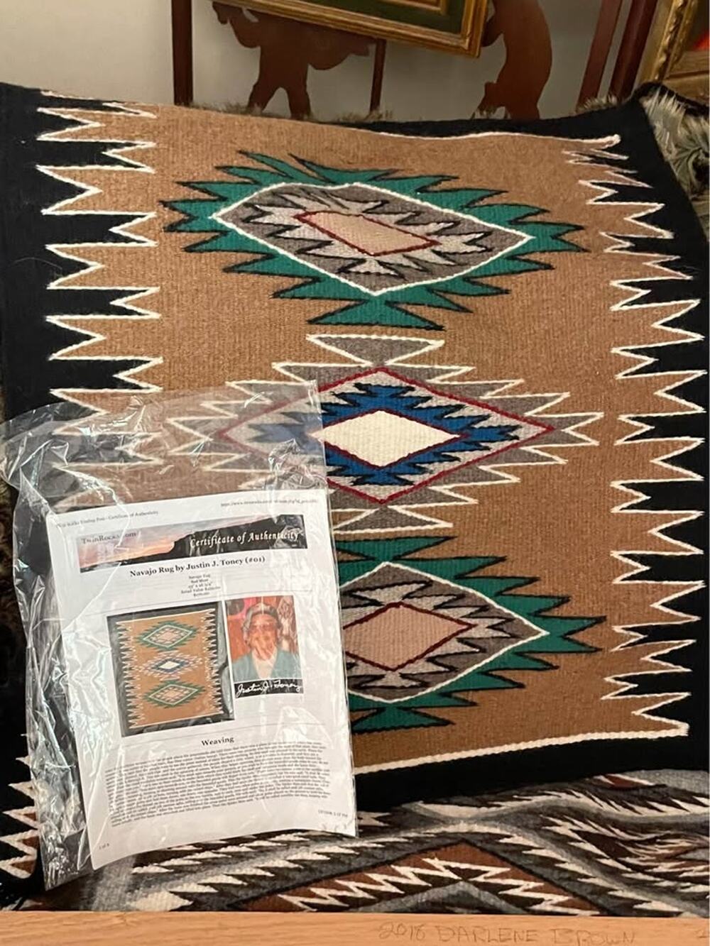 Beautiful finely woven Navajo Rug with documents
